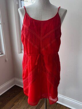 Adelyn Rae Lace Inset Tassel Tie Waist Red Dress Size Medium Wedding Guest